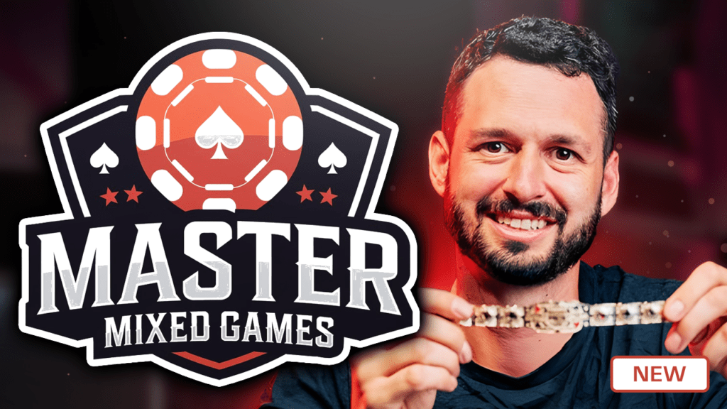 Smiling man holding a strip of poker chips next to a large 'MASTER MIXED GAMES' logo and a NEW badge in the corner.
