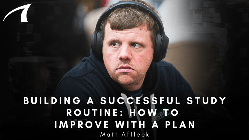 Portrait of a man wearing headphones, looking to the side, with a bold article title about building a successful study routine over a dark background.